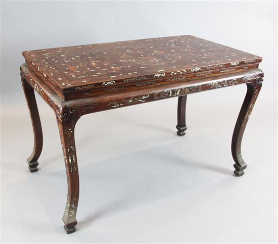 A Chinese carved and inlaid hardwood altar table, W.4ft 3in. D.2ft 5in. H.2ft 9in.